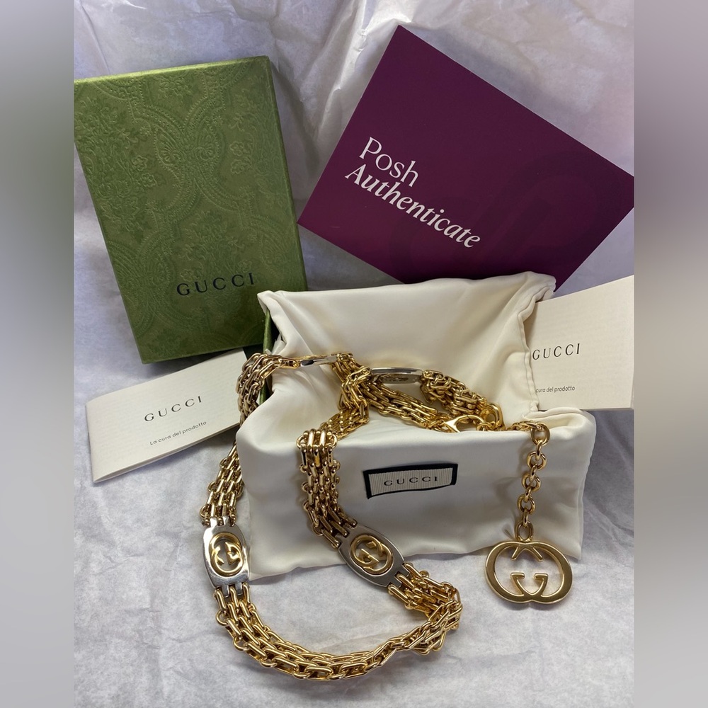 Gucci Gold and Silver Interlocking GG Chain Belt - Picture 1 of 16